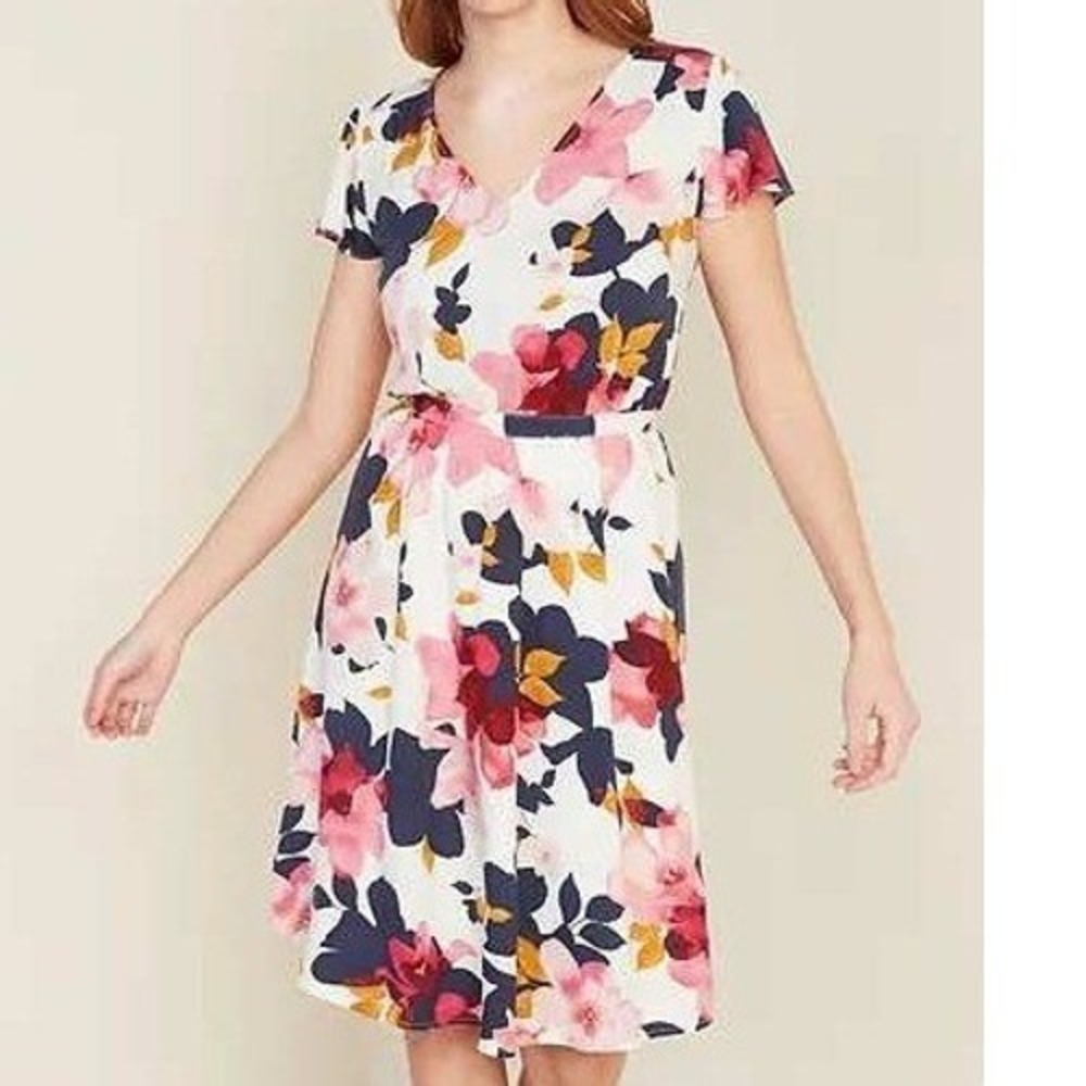Old Navy Dress Sz XL Floral‎ V-Neck Flutter Sleeve Waist-Defined Summer Boho